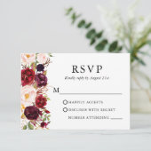 Wedding Elegant Waterverf Burgundy Floral RSVP Kaartje (Staand voorkant)