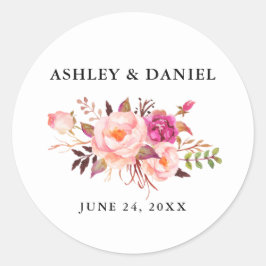 Wedding Elegant Waterverf Pink Blush Floral Ronde Sticker