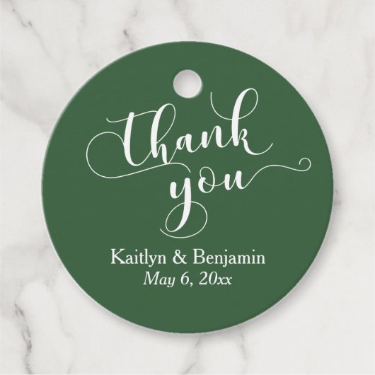 Wedding Elegant White over Hunter Green Bedankt Bedankjes Labels (Voorkant)