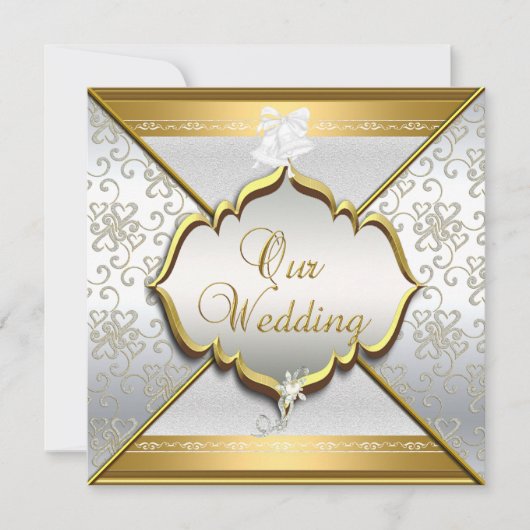 Wedding Elegant White Silver Gold Kaart (Voorkant)