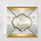 Wedding Elegant White Silver Gold Kaart (Voorkant)