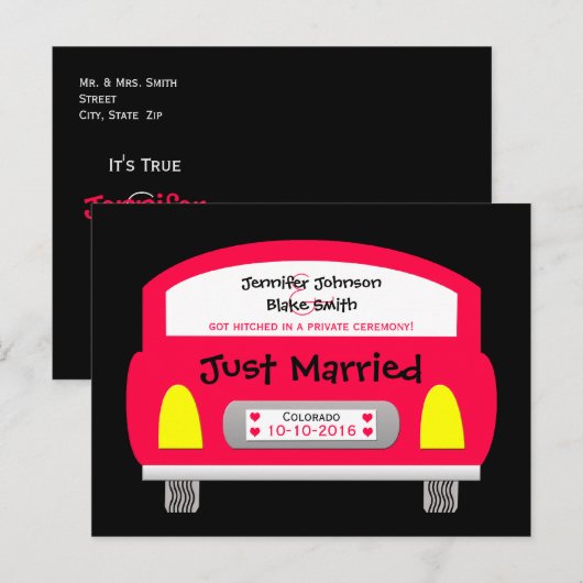 Wedding Elopement Aankondiging Briefkaart - rode a (Voorkant / Achterkant)