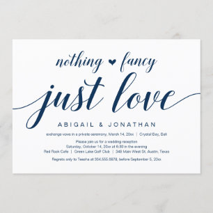 Wedding Elopement, Elegant Classy Navy Blue Script Kaart