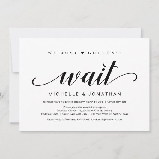 Wedding Elopement, elegant zwart script Kaart (Voorkant)