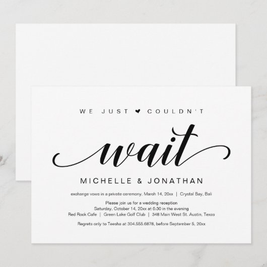 Wedding Elopement, elegant zwart script Kaart (Voorkant / Achterkant)
