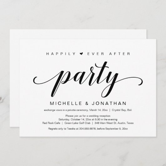 Wedding Elopement, elegant zwart script Kaart (Voorkant / Achterkant)