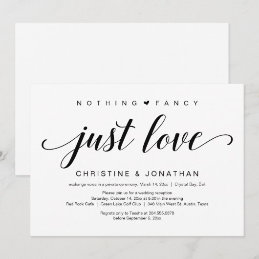 Wedding Elopement, elegant zwart script Kaart (Voorkant / Achterkant)