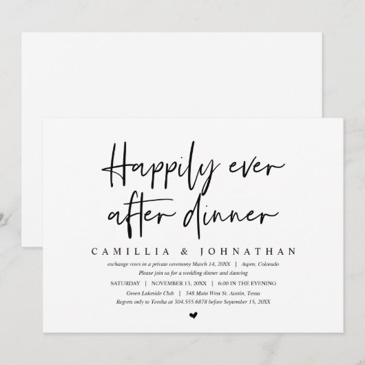 Wedding Elopement, gelukkig altijd na het avondete Kaart (Voorkant / Achterkant)