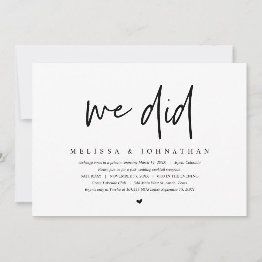 Wedding Elopement, Modern minimalist, dat deden we Kaart (Voorkant)