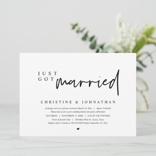 Wedding Elopement, net trouwde uitnodiging (Staand voorkant)