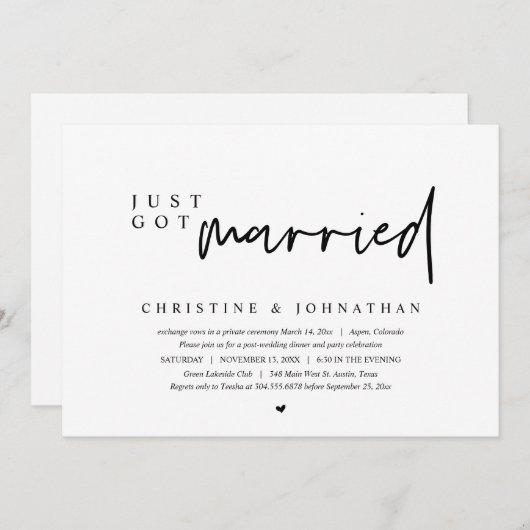 Wedding Elopement, net trouwde uitnodiging (Voorkant / Achterkant)