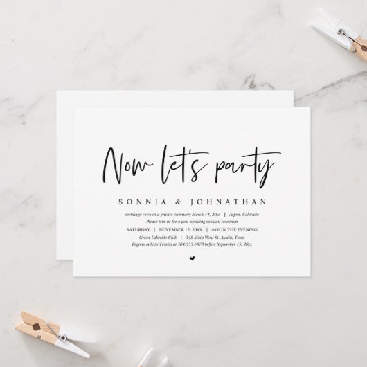 Wedding Elopement, nu een feest Kaart (Voorkant / Achterkant in situ)