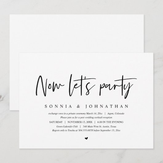 Wedding Elopement, nu een feest Kaart (Voorkant / Achterkant)