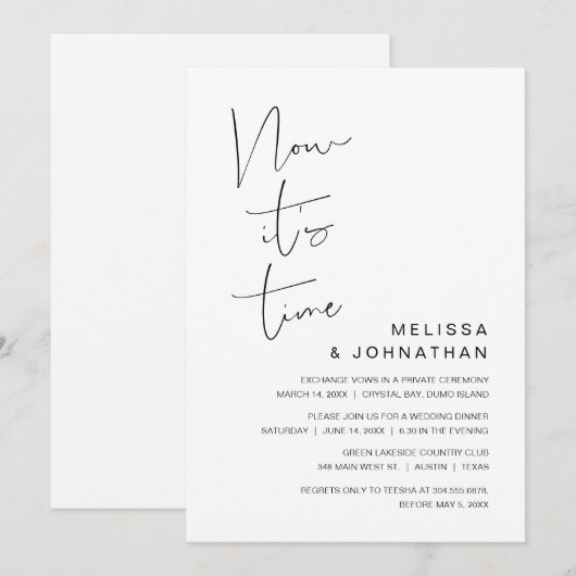 Wedding Elopement, nu is het tijd-uitnodiging Kaart (Voorkant / Achterkant)