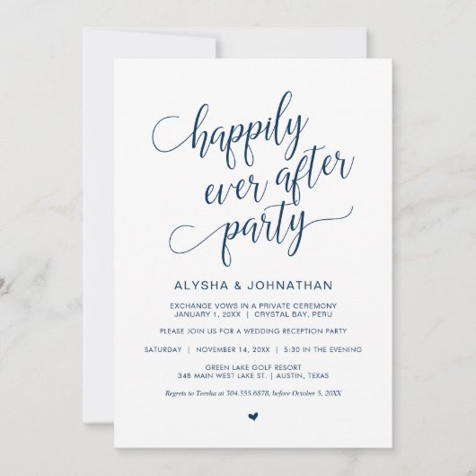 Wedding Elopement, Simple Classy Navy Blue, Kaart (Voorkant)