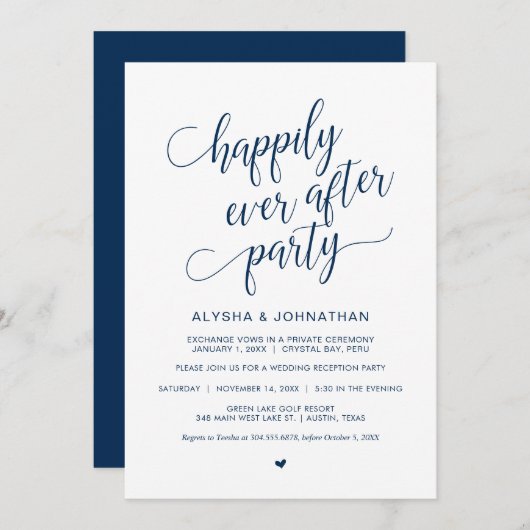 Wedding Elopement, Simple Classy Navy Blue, Kaart (Voorkant / Achterkant)