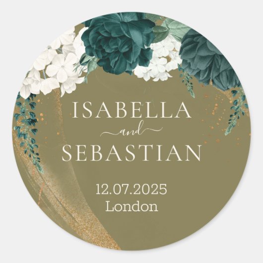 Wedding Emerald Green yellow Rose Ronde Sticker (Voorkant)