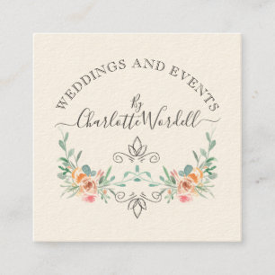 Wedding en Event Planner Floral Script Logo Vierkante Visitekaartje