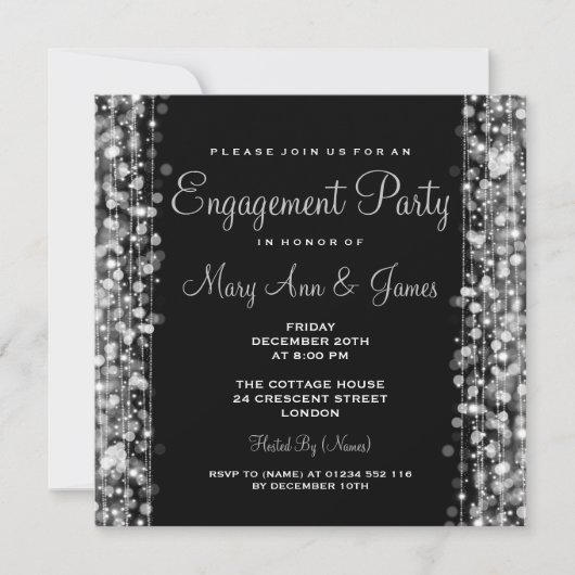 Wedding Engagement Party Sparkles Silver Kaart (Voorkant)