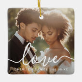 Wedding engagement photo love couples names date keramisch ornament (Voorkant)