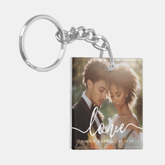 Wedding engagement photo love couples names date sleutelhanger (Voorkant Links)
