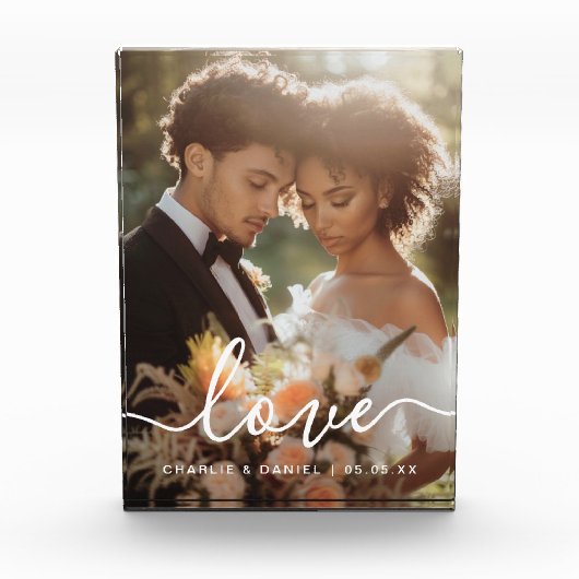 Wedding engagement photo love names date display fotoblokken (Voorkant)