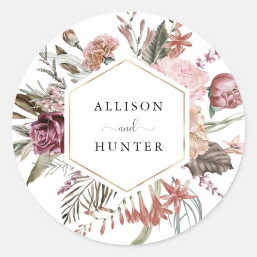 Wedding Envelope-zegel | ROOS Ronde Sticker (Voorkant)