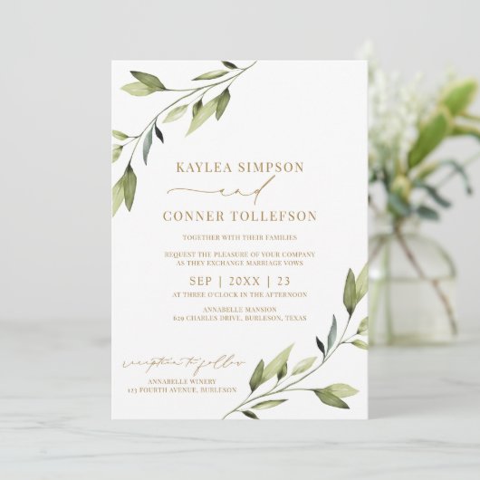 Wedding Etheral Fairytale Greenery Gold Vines Kaart (Staand voorkant)