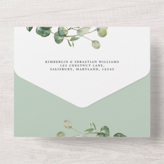 Wedding Eucalyptus botanical invitation elegant All In One Uitnodiging (Achterkant)