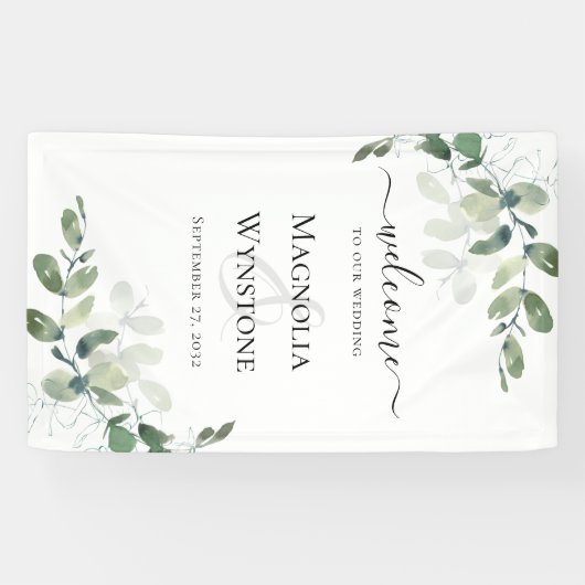 Wedding Eucalyptus Greenery Welkom Spandoek (Horizontaal)