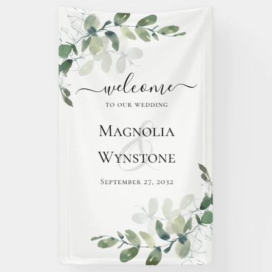 Wedding Eucalyptus Greenery Welkom Spandoek (Verticaal)