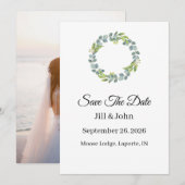 Wedding Eucalyptus Wreath Vertical  Save the Date  (Voorkant / Achterkant)