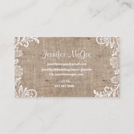 Wedding & Event Planner / Burlap & Lace Visitekaartje (Achterkant)