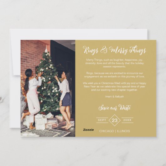 Wedding Exclusive Whimsical Golden Script 2 Photos Feestdagenkaart (Achterkant)