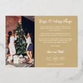 Wedding Exclusive Whimsical Golden Script 2 Photos Folie Feestdagenkaart (Achterkant)