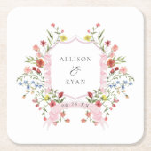 Wedding Fantasievolle Tuin Crest Monogram Kartonnen Onderzetters (Voorkant)