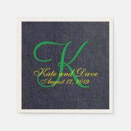 Wedding Faux Blue Jean Denim Cloth Monogram Servet