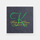 Wedding Faux Blue Jean Denim Cloth Monogram Servet (Voorkant)