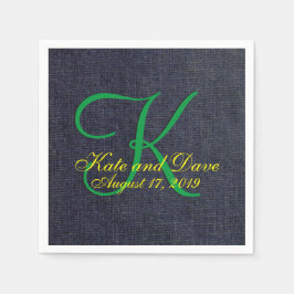Wedding Faux Blue Jean Denim Cloth Monogram Servet