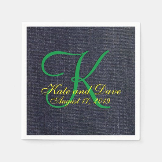 Wedding Faux Blue Jean Denim Cloth Monogram Servet (Voorkant)