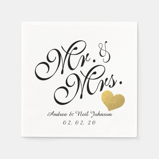 Wedding Faux Gold Foil Heart Elegante meneer en me Servetten (Voorkant)