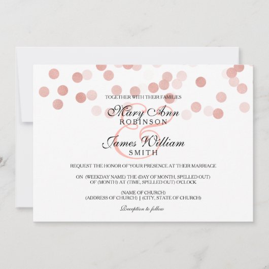 Wedding Faux Roos Gold Folie Glitter Lights Kaart (Voorkant)