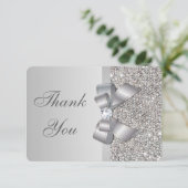 Wedding Faux Silver Sequins Bow Dank u Bedankkaart (Staand voorkant)