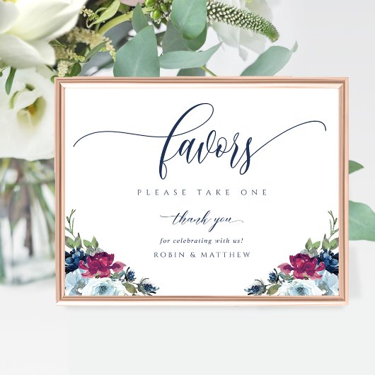 Wedding Favor Berry, Blue, Burgundy Floral Sign Poster