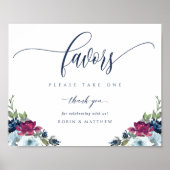 Wedding Favor Berry, Blue, Burgundy Floral Sign Poster (Voorkant)
