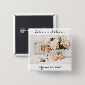 Wedding Favor Button Champagne en Flowers (Voorkant /achterkant)