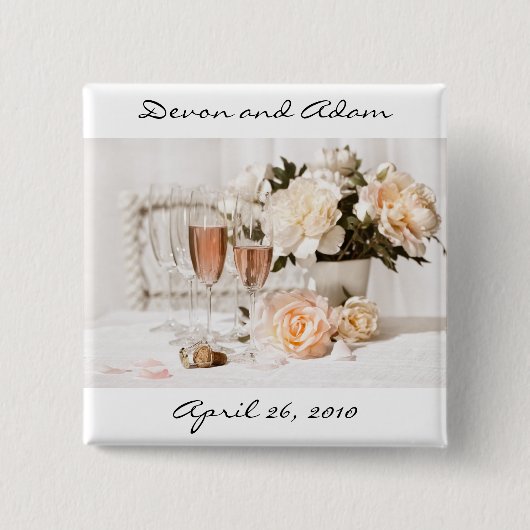 Wedding Favor Button Champagne en Flowers (Voorkant)