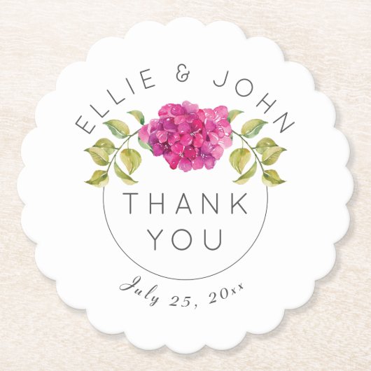 Wedding Favor Hot Pink Hydrangea Kartonnen Onderzetters (Voorkant)