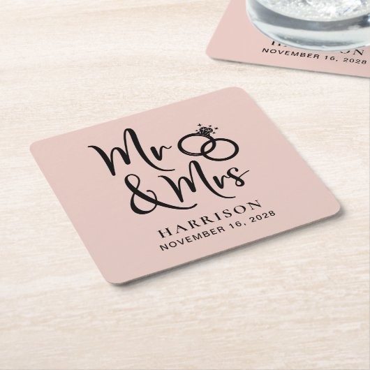 Wedding Favor Mr. Blush Kartonnen Onderzetters (Schuin)