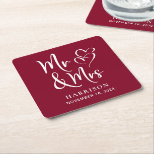 Wedding Favor Mr. Burgundy Kartonnen Onderzetters